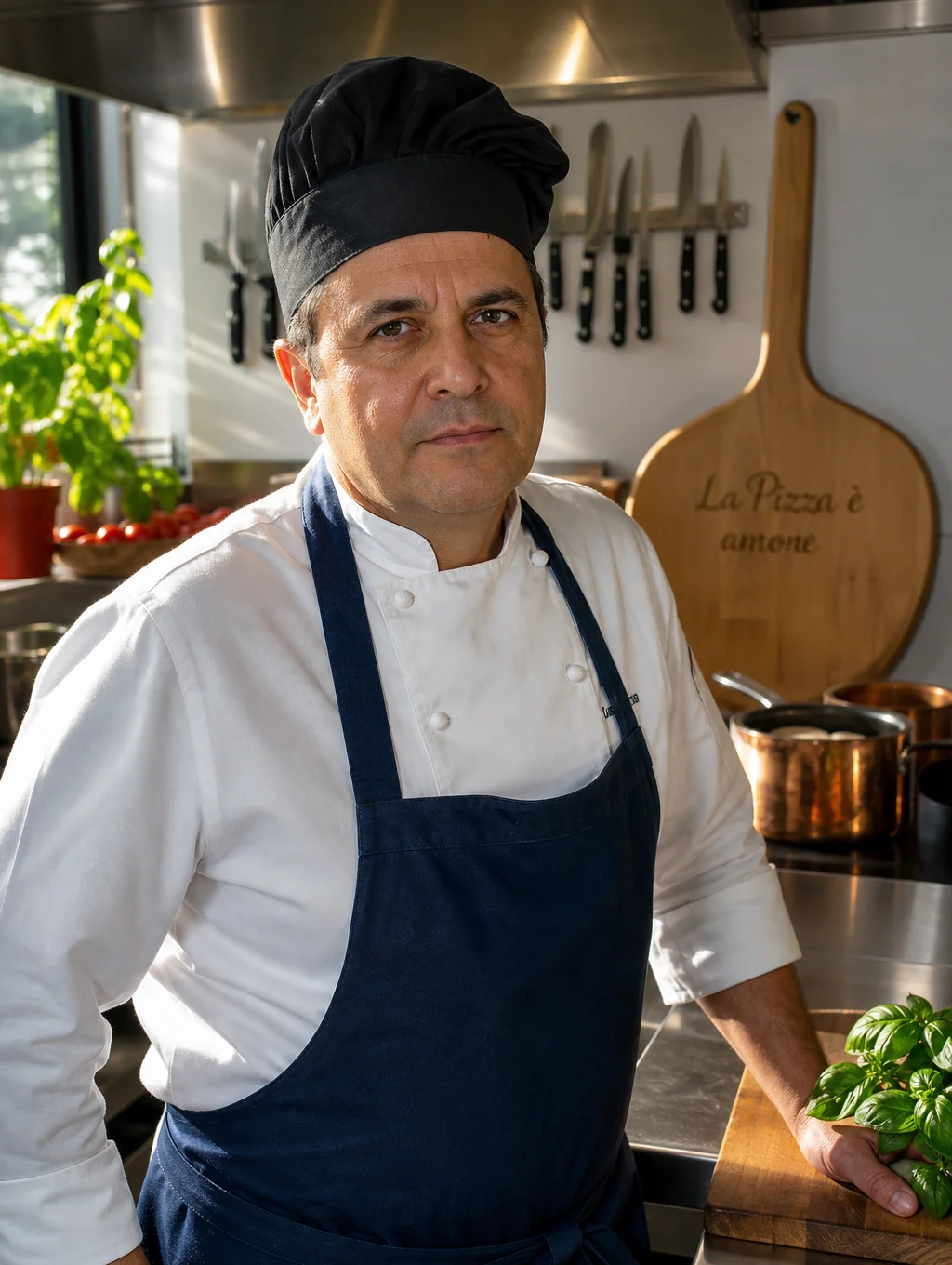 Executive Chef Antonio Rossi finishing an artisanal pasta dish in the open kitchen