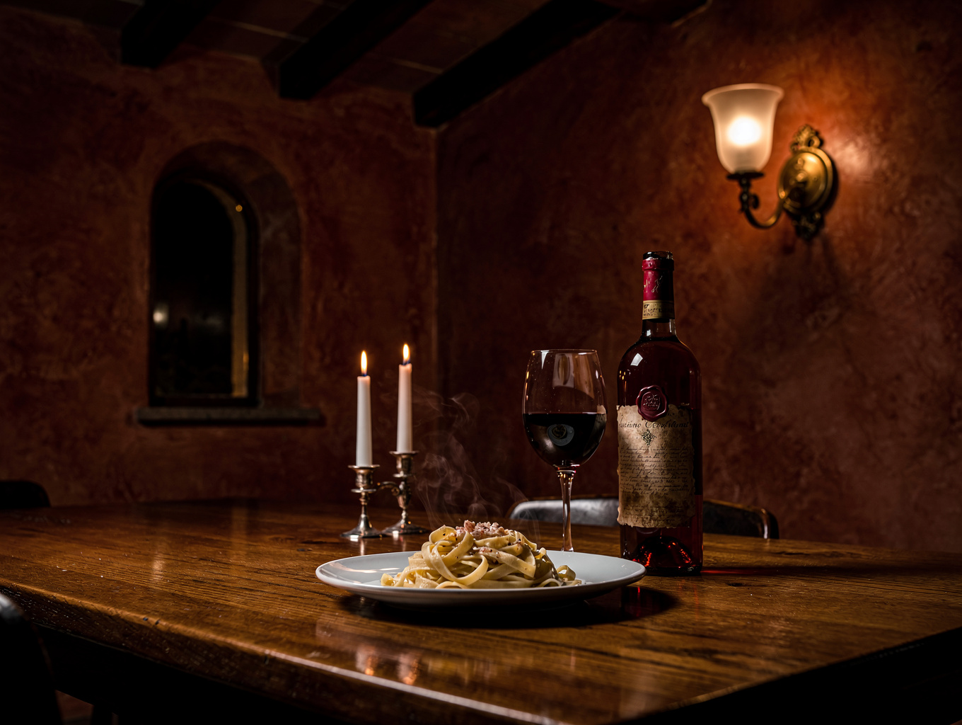 Intimate candlelit dining salon at MANGIA